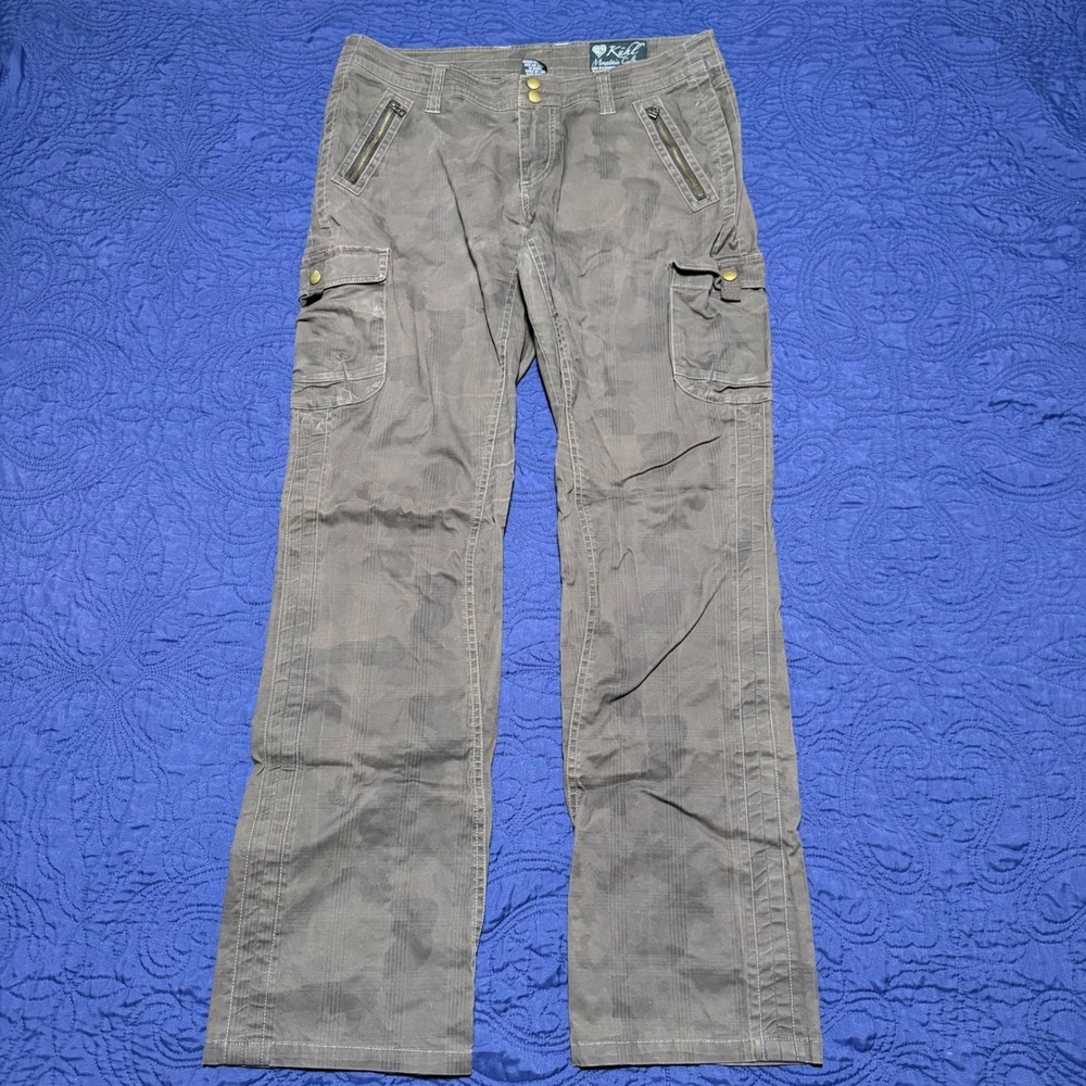 Kuhl Katerina Plaid Camo Khaki Cargo Pants Tan Brown Hiking Outdoor Size 10